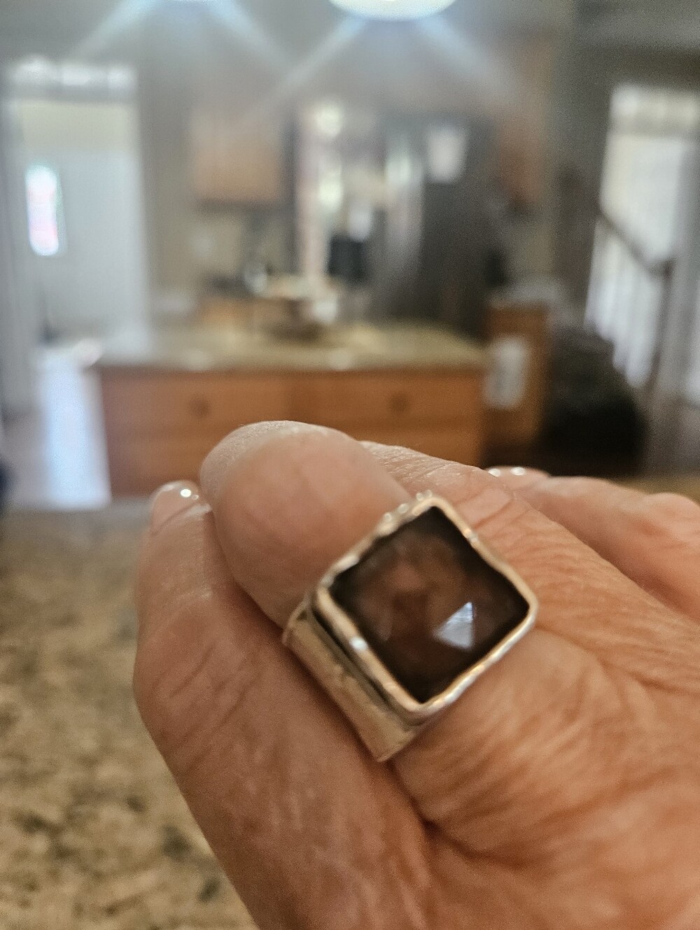 Sterling Silver Women's Square Brown Stone Ring